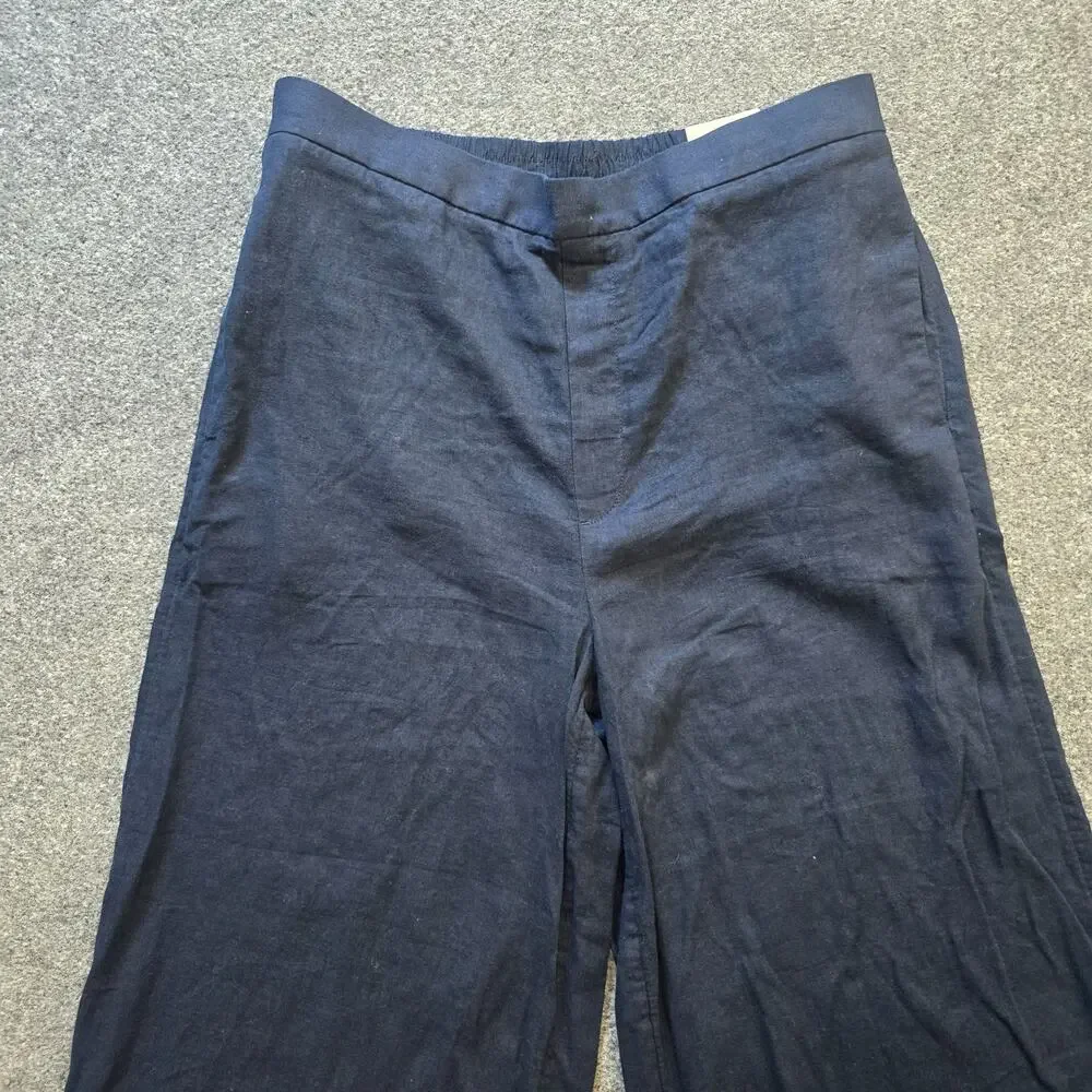 Banana Republic Pants Womens Size Large Blue Wide Leg Cropped Linen Blend Casual